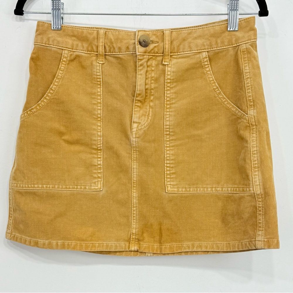 American Eagle Golden Tan Corduroy Patch Pocket Super Stretch Mini Skirt - Picture 1 of 16